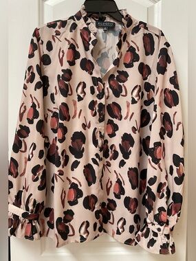 Eloquii Panther Print Ruffle Neck Blouse